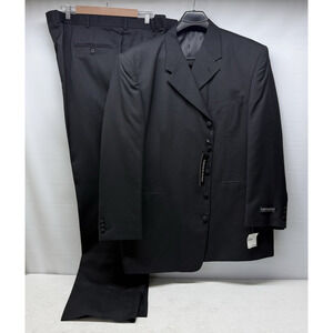 Vtg 90s Y2K GIOVANNO JC Penneys Mens 2pc Suit Black Wool Blend 50R Pants 46 NOS